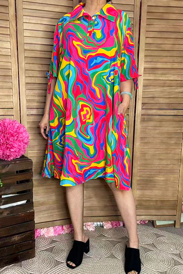 Women dress suppliers Multi color pattern printed w/short sleeves and bow YMY15971