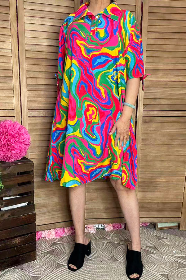 Women dress suppliers Multi color pattern printed w/short sleeves and bow YMY15971