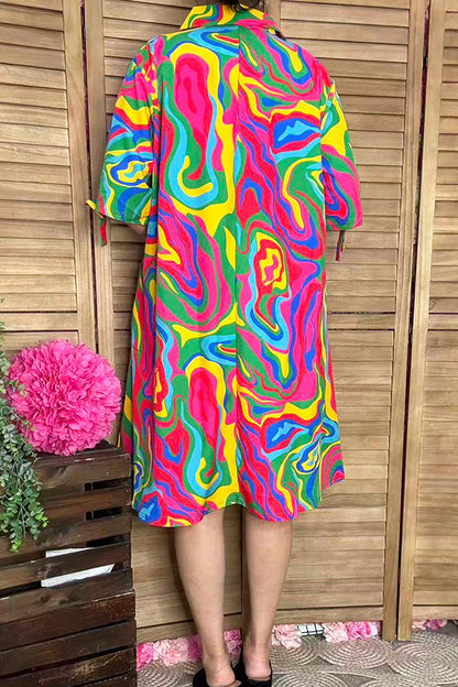 Women dress suppliers Multi color pattern printed w/short sleeves and bow YMY15971