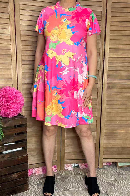 Women's clothing suppliers floral bell short sleeve women dress GJQ15966