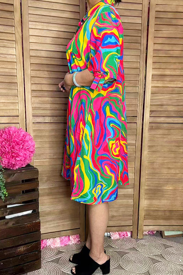 Women dress suppliers Multi color pattern printed w/short sleeves and bow YMY15971