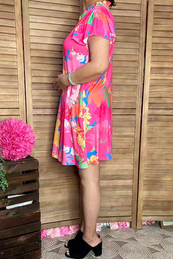 Women's clothing suppliers floral bell short sleeve women dress GJQ15966