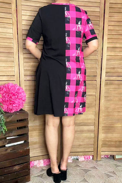 Western half pink plaid & horse riding & black women dress XCH14543