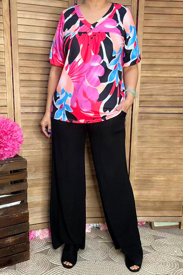 Women's clothing bulk Multi color floral prints short sleeve lady's blouse BQ15950
