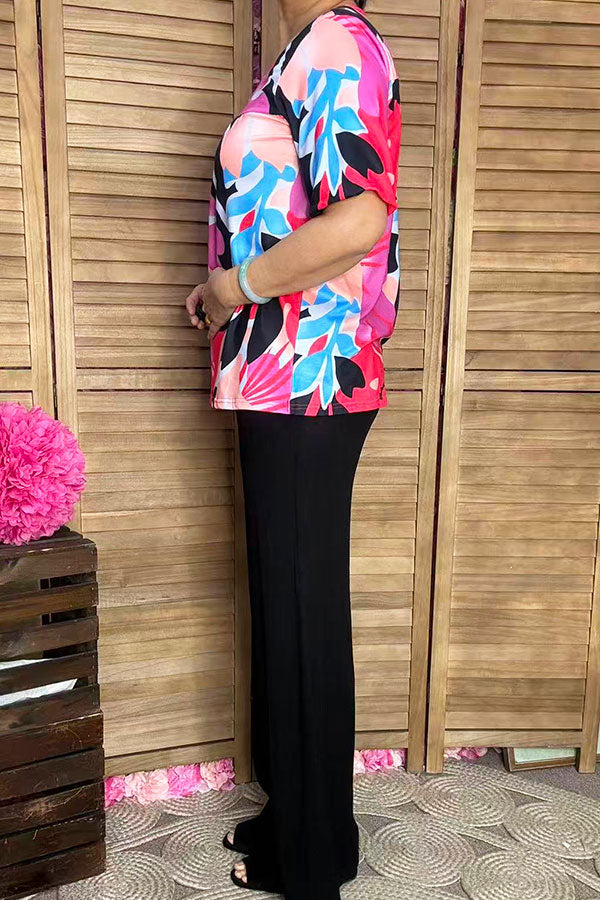 Women's clothing bulk Multi color floral prints short sleeve lady's blouse BQ15950