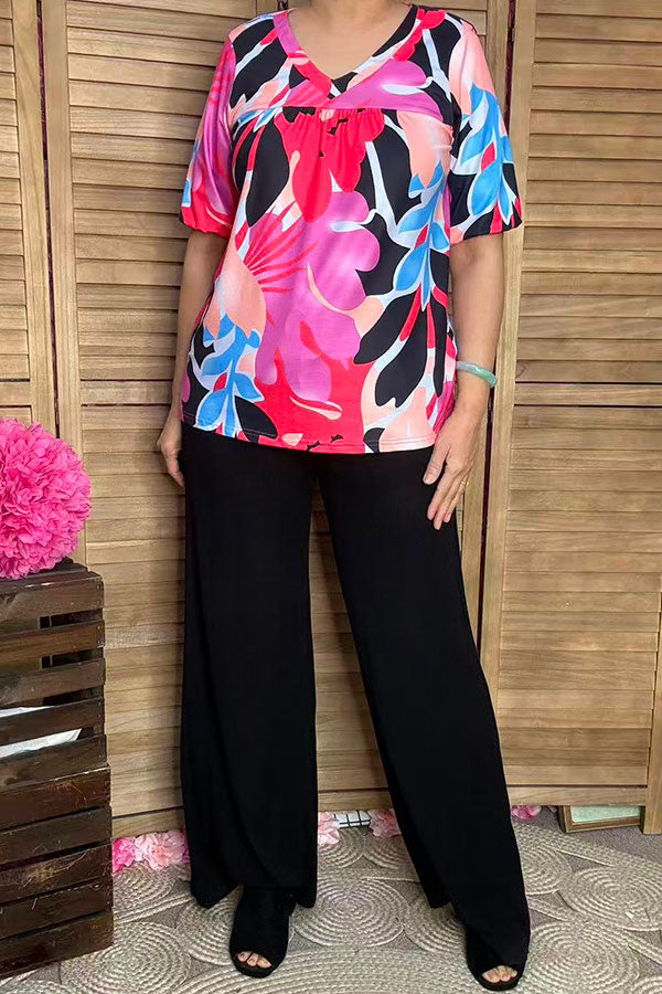 Women's clothing bulk Multi color floral prints short sleeve lady's blouse BQ15950