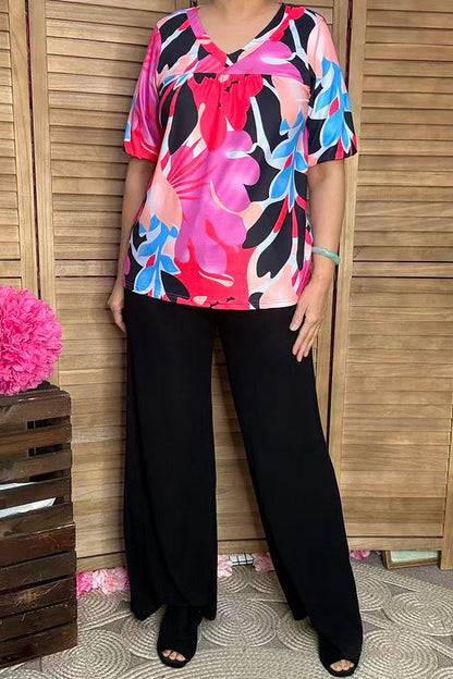 Women's clothing bulk Multi color floral prints short sleeve lady's blouse BQ15950