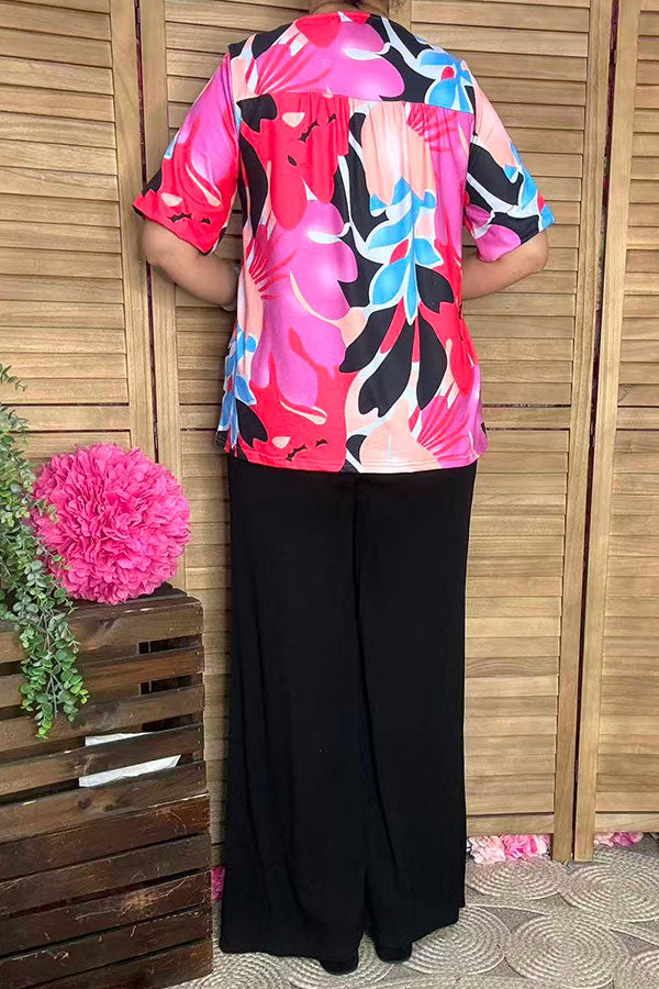 Women's clothing bulk Multi color floral prints short sleeve lady's blouse BQ15950
