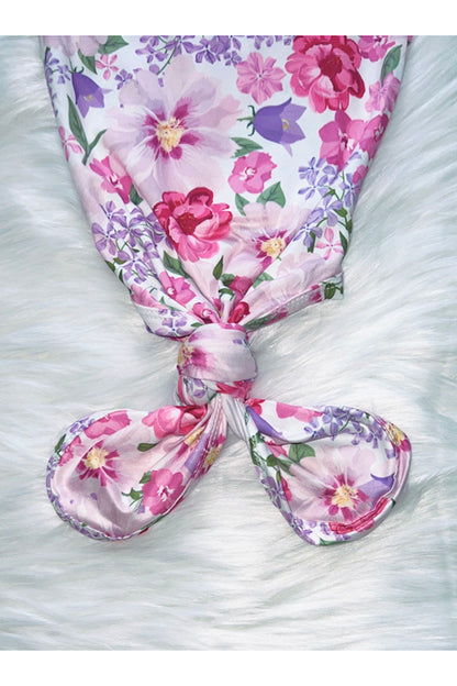 Pink and purple floral baby gown with matching headband DLH1215-06