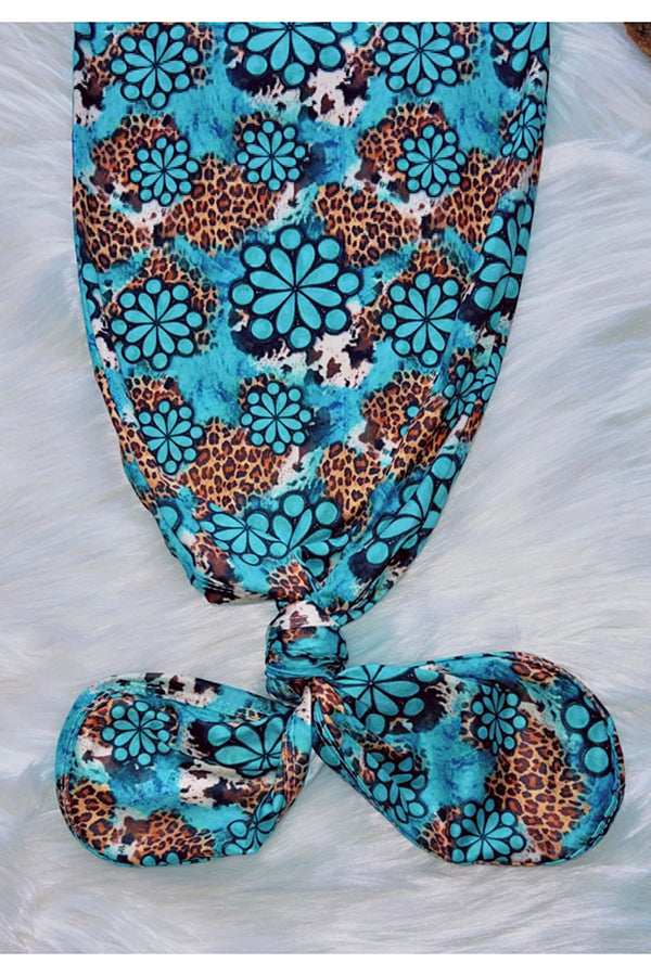 Turquoise & leopard print gown w/matching headband DLH1215-05