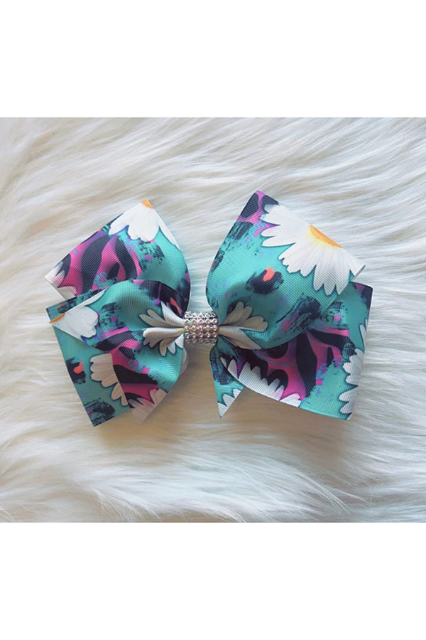 Turquoise & daisys  7.5" hair bow (set of 4pcs for $6.99) DLH0824-30