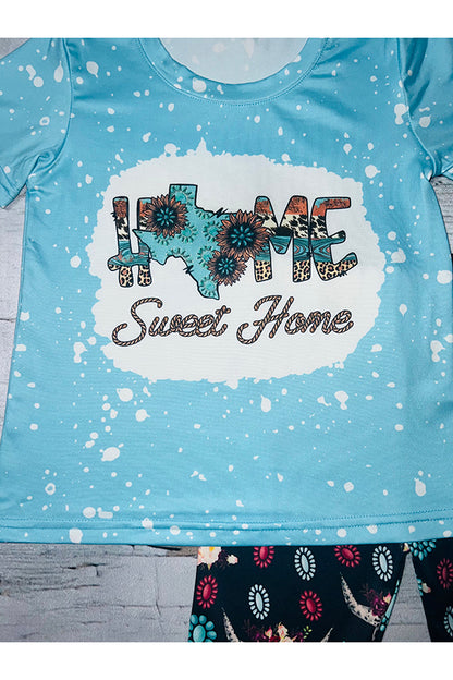 HOME SWEET HOME blue printed bell-bottom girls set DLH1017-11