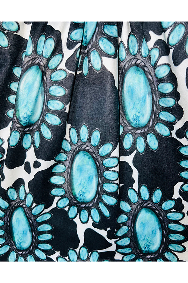 Turquoise jewel black long sleeve 2pc set DLH1108-19