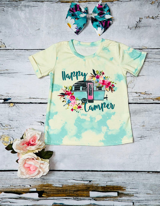 "HAPPY CAMPER" aqua bleached short sleeve t-shirt DLH1108-16