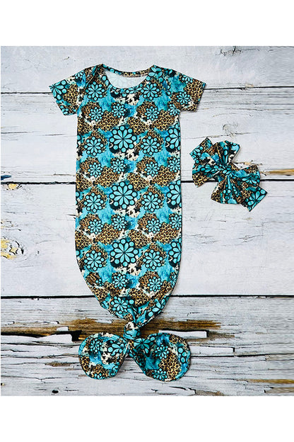 Turquoise & leopard print gown w/matching headband DLH1215-05