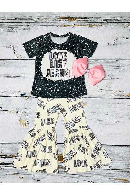 "LOVE LIKE JESUS" top and bell bottoms 2pc girls set DLH0923-21