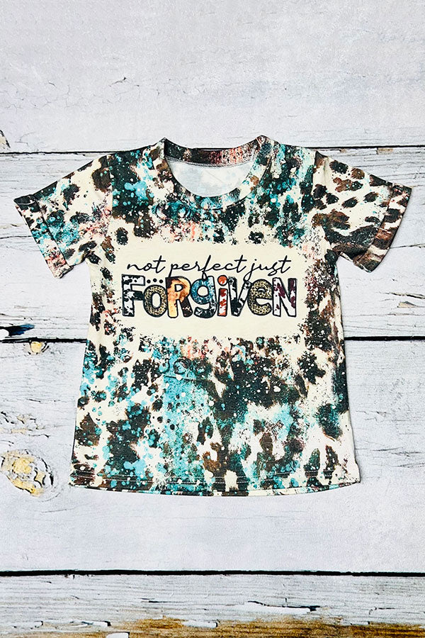 "NOT PERFECT JUST FORGIVEN" bleached short sleeve top D1108-14