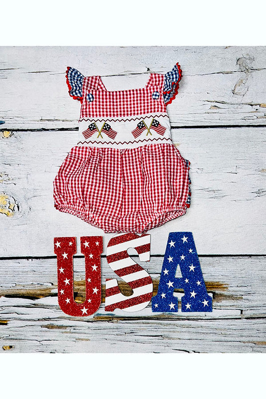 Patriotic USA flags embroidered baby romper DLH1108-8