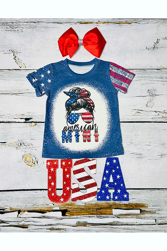 "AMERICAN MINI" patriotic girl bleached t-shirt DLH1224-04
