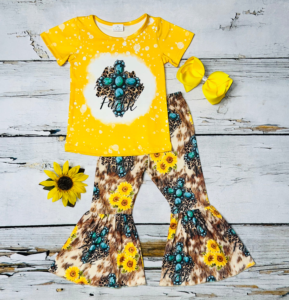 Yellow "faith" cross & sunflowers 2pc set