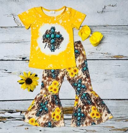 Yellow "faith" cross & sunflowers 2pc set