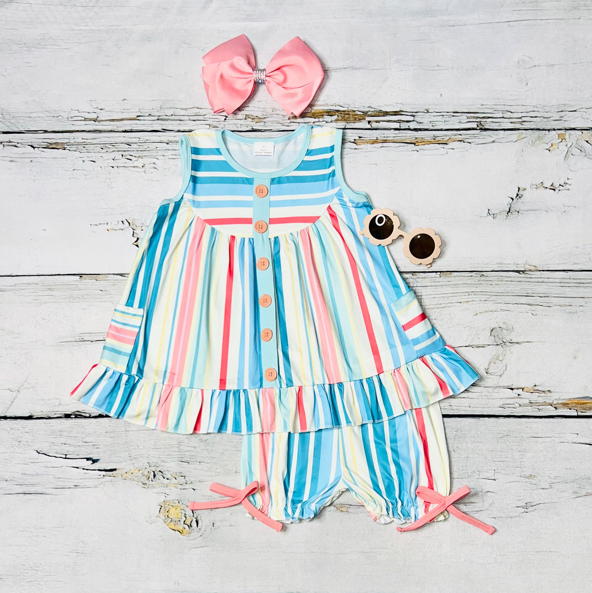 Multicolor stripped w/pockets & buttons 2pc set (A3S6)