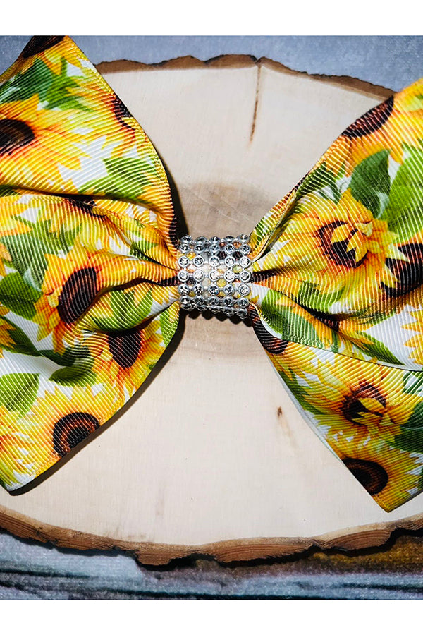 Yellow sunflowers print 7.5" hair bow (set of 4pcs for $6.99) DLH0913-3