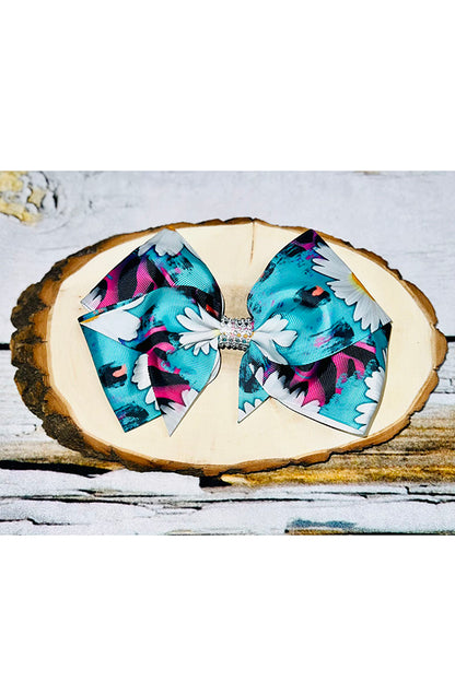 Turquoise & daisys  7.5" hair bow (set of 4pcs for $6.99) DLH0824-30