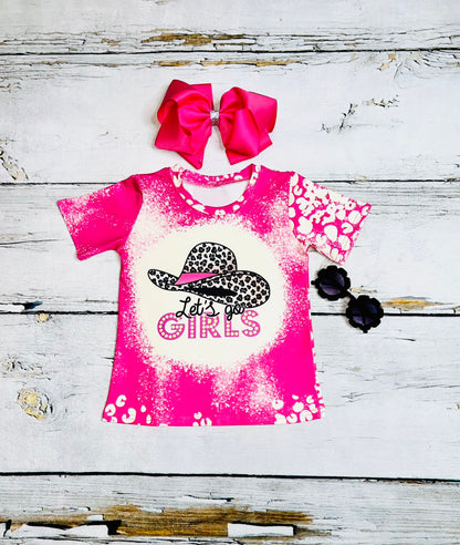 "LET'S GO GIRLS" bleached hot pink short sleeve top