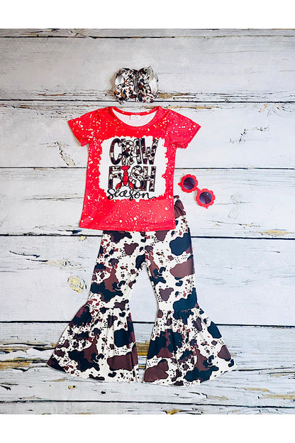 "CRAW FISH SEASON" red & cowhide 2pc set