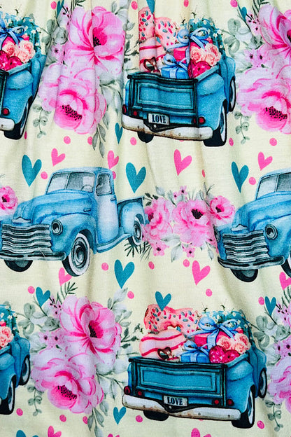 Truck, hearts, & flowers print swirl short sleeve dress XCH0888-5H
