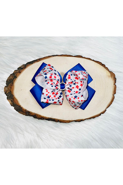 Red & blue stars printed rhinestone 7.0" hairbow (4pcd for $10.00)