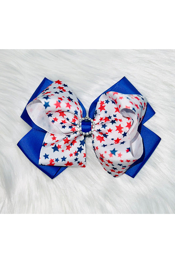 Red & blue stars printed rhinestone 7.0" hairbow (4pcd for $10.00)