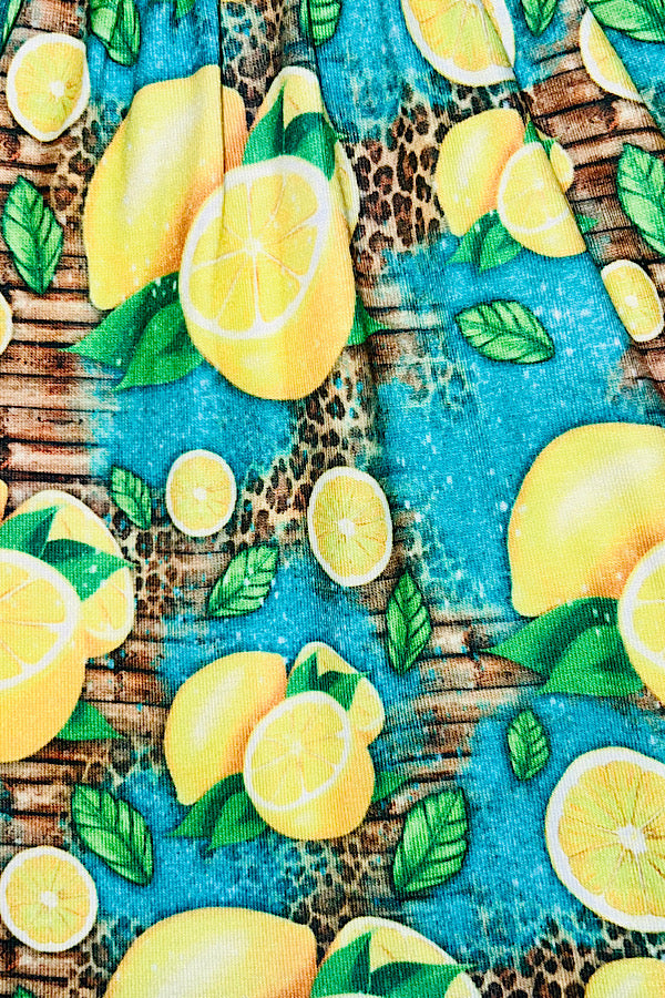 Yellow lemons & cheetah print swirl dress w/pockets