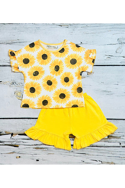 Sunflower top w/yellow ruffle shorts 2pc set XCH0777-16H
