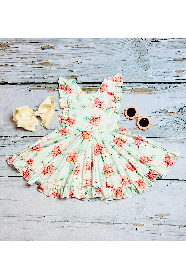 Light mint & roses print swirl dress DLH2363