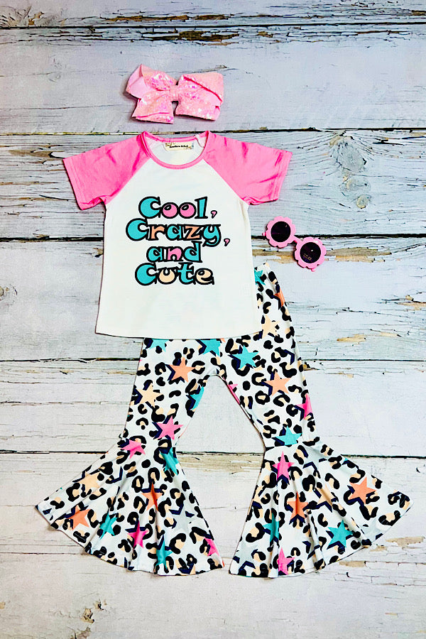 "COOL, CRAZY, AND CUTE" multicolor stars & cheetah print 2pc set XCH0777-28H