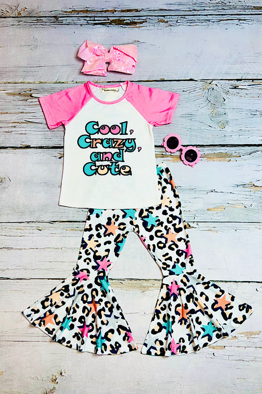 "COOL, CRAZY, AND CUTE" multicolor stars & cheetah print 2pc set XCH0777-28H