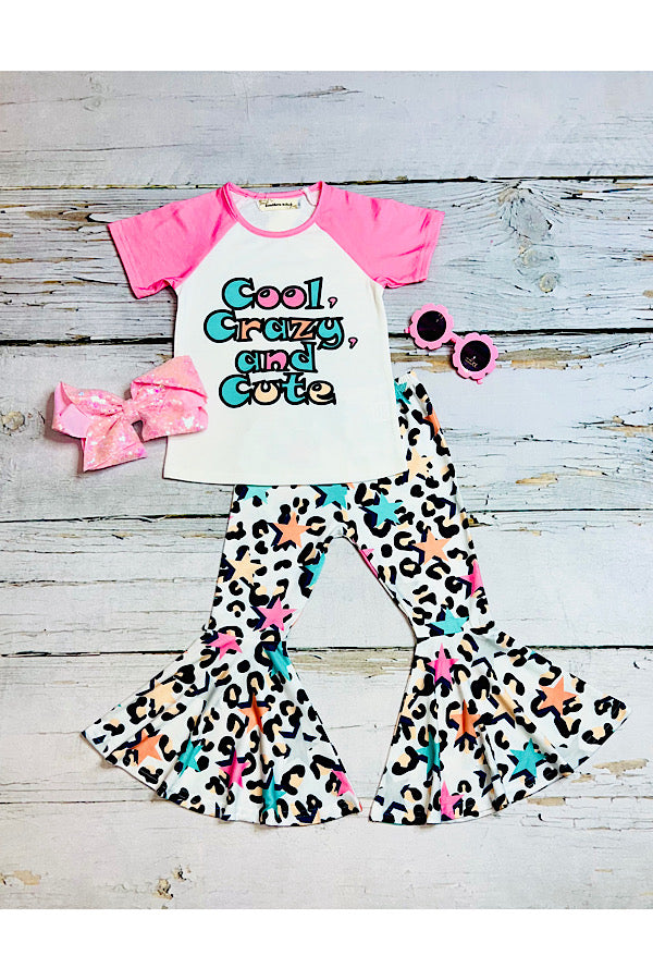 "COOL, CRAZY, AND CUTE" multicolor stars & cheetah print 2pc set XCH0777-28H