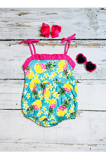 Pink & yellow pineapples print baby romper XCH0999-3H