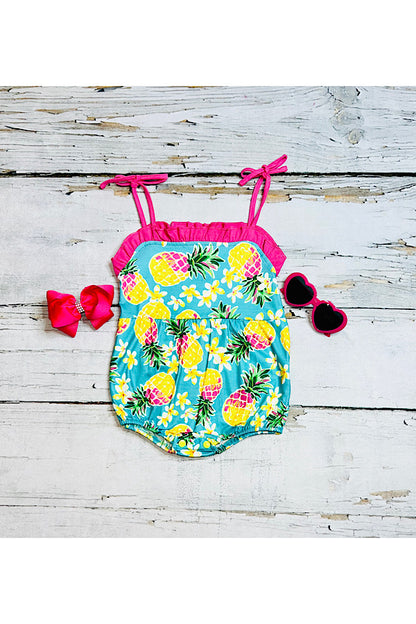 Pink & yellow pineapples print baby romper XCH0999-3H