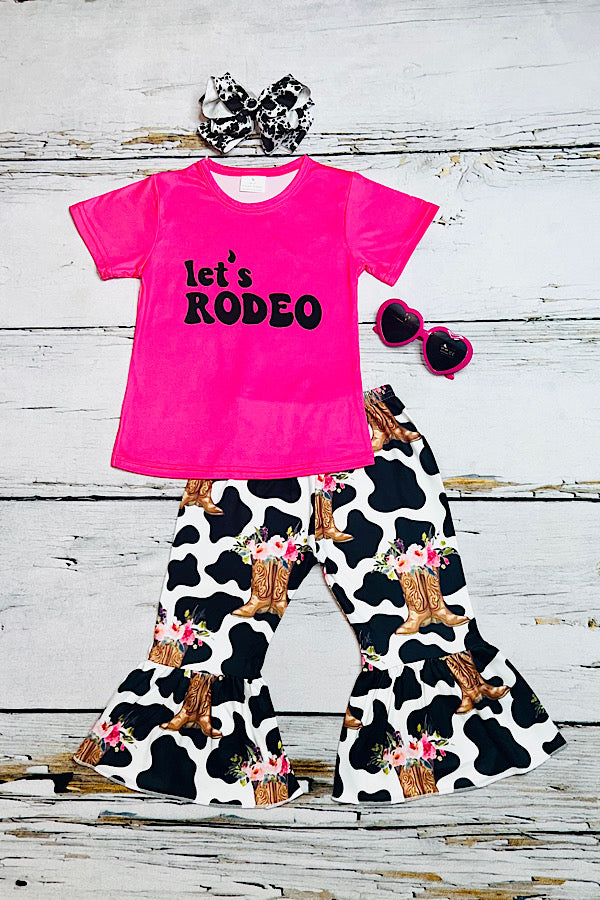 "LET'S RODEO" hot pink, cow, & cowboy botts 2pc set 12100MZ