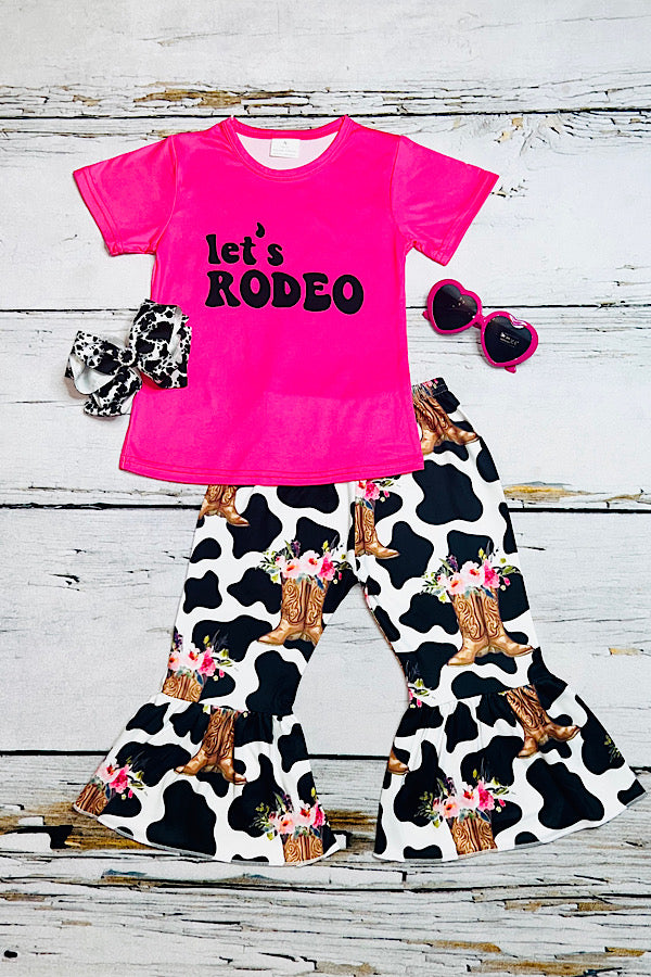 "LET'S RODEO" hot pink, cow, & cowboy botts 2pc set 12100MZ