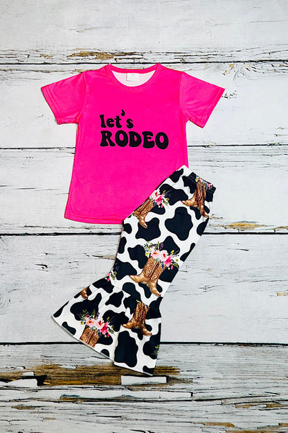 "LET'S RODEO" hot pink, cow, & cowboy botts 2pc set 12100MZ