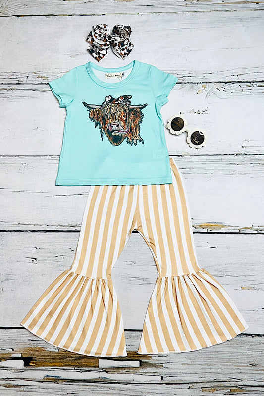 Aqua bull top w/stripped bell bottoms 2pc set XCH0777-30H