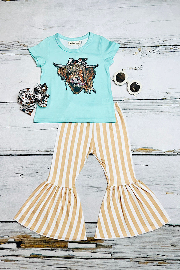 Aqua bull top w/stripped bell bottoms 2pc set XCH0777-30H