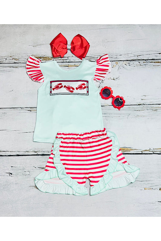 Red & mint lobster ruffle 2pc short sleeve set 12099MZ