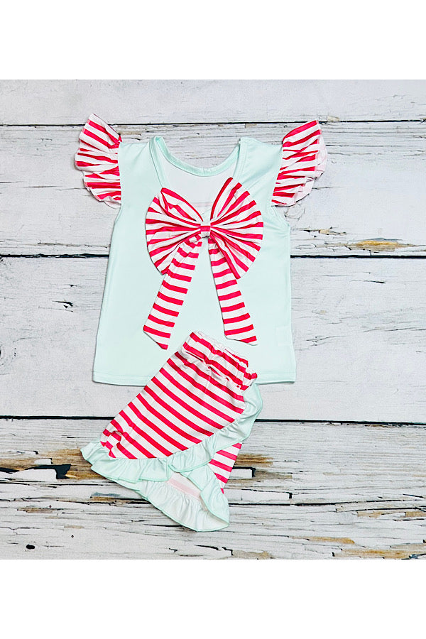 Red & mint lobster ruffle 2pc short sleeve set
