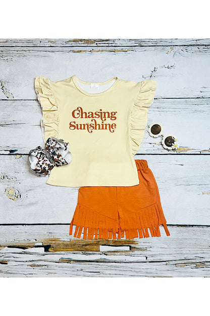 "CHASING SUNSHINE" top w/fringe shorts 2pc set 1136WY