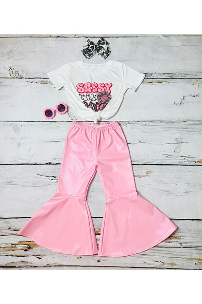 Light pink leather bell bottoms 1118WY